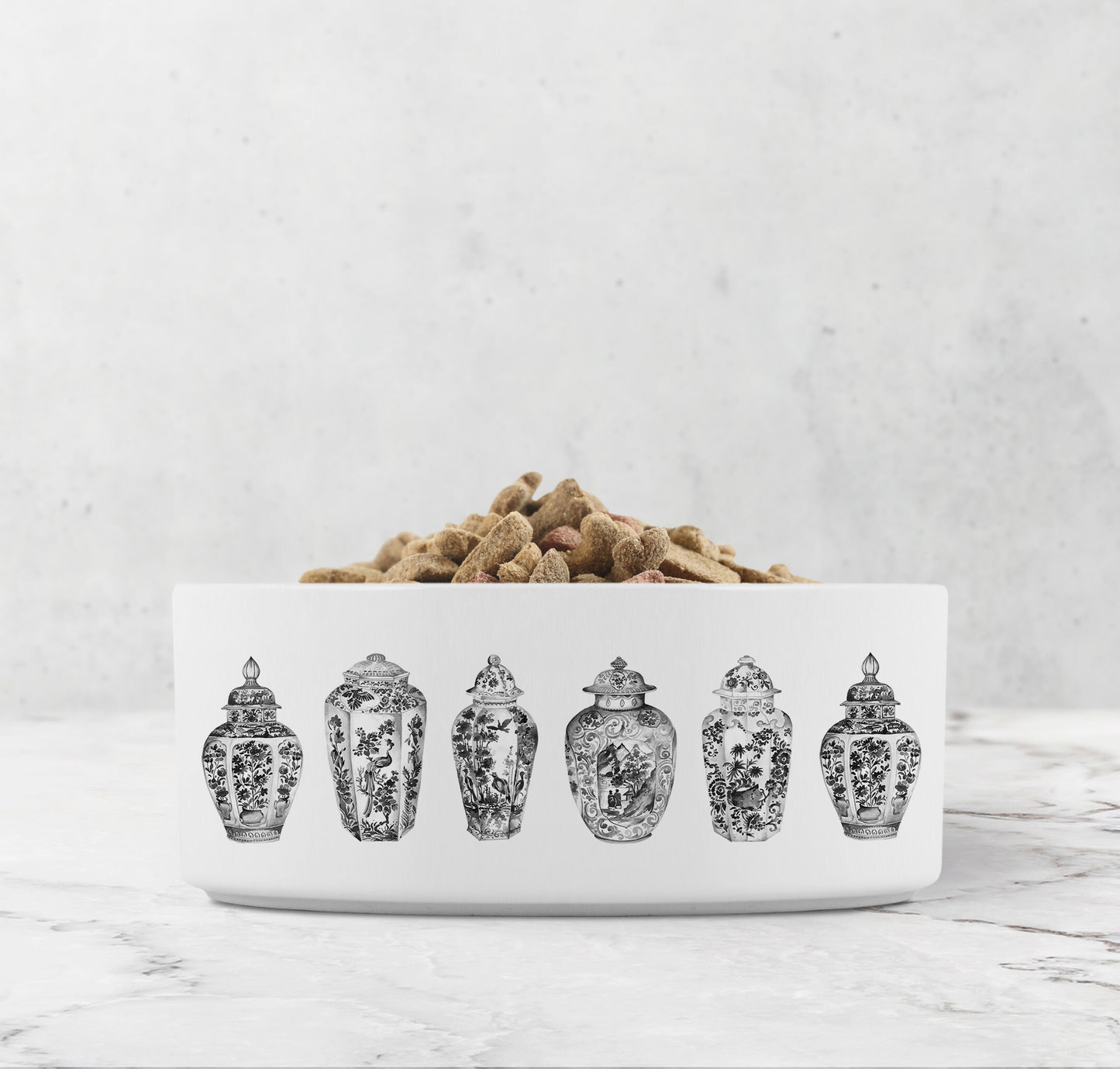 Chinoiserie Ginger Jar Pet Bowl, Ceramic, White & Black
