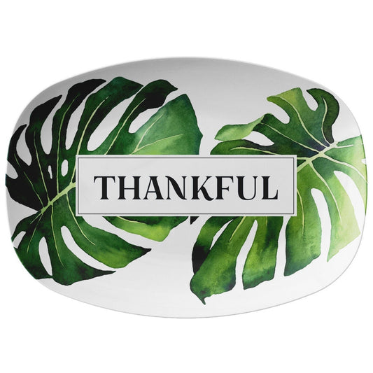 Monstera leaves serving platter with custom name, word or initials. Beautiful tropical themed personalized gift idea.