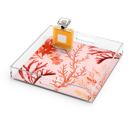 Coral Reef Acrylic Tray, 12"x12", Pale Pink