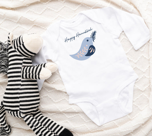 Baby One Piece Hanukkah Shirt, Happy Hanukkah Folk Art Bodysuit
