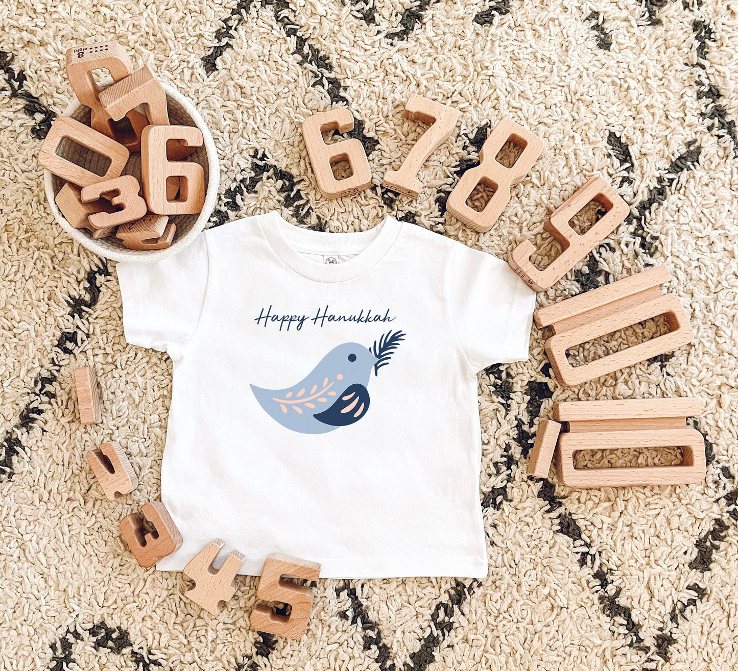 Hanukkah T-Shirt Toddler, Folk Art Dove Print