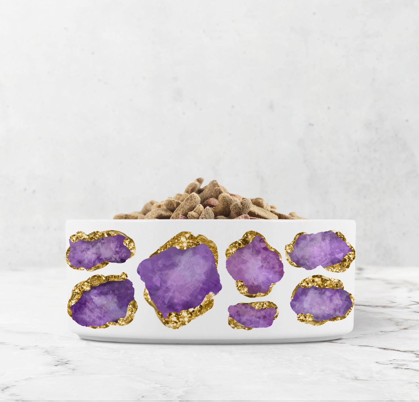 Jewel Encrusted Ceramic Pet Bowl, Amethyst and Gold