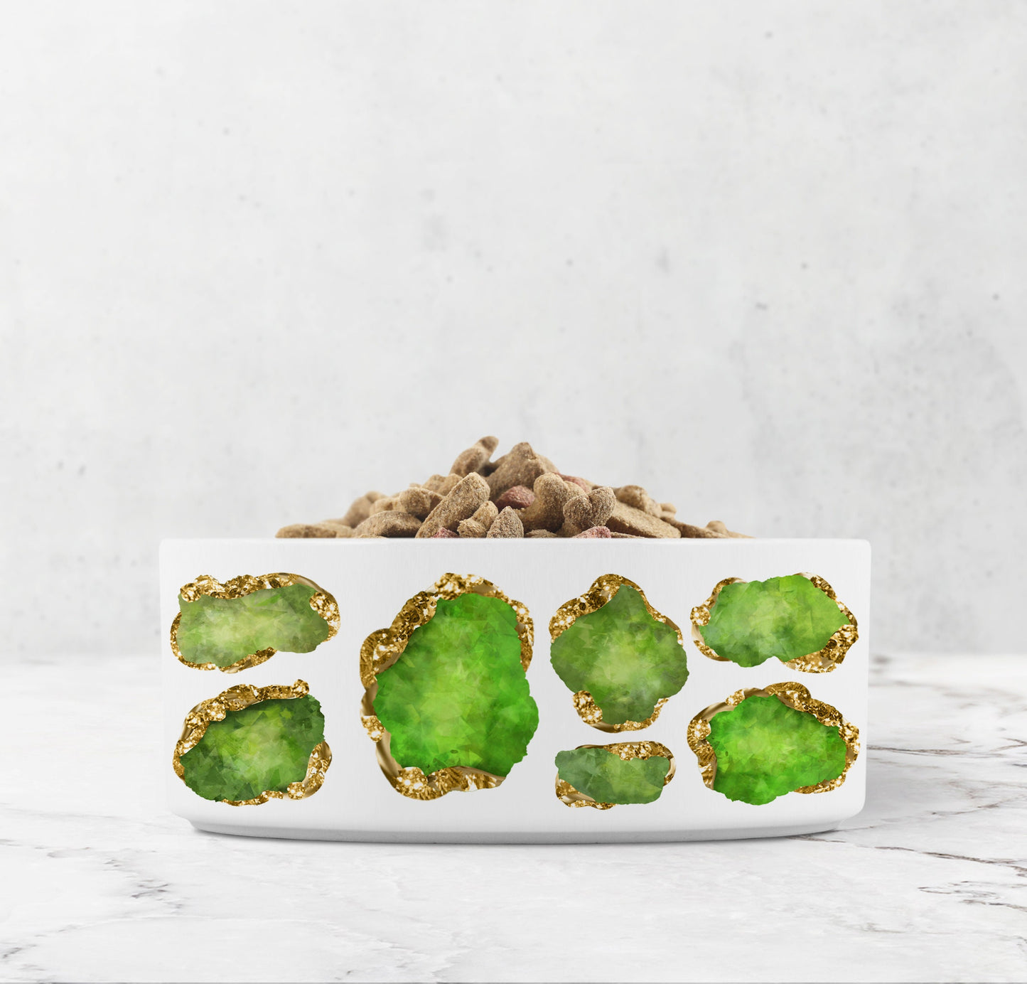 Jewel Encrusted Ceramic Pet Bowl, Peridot and Gold