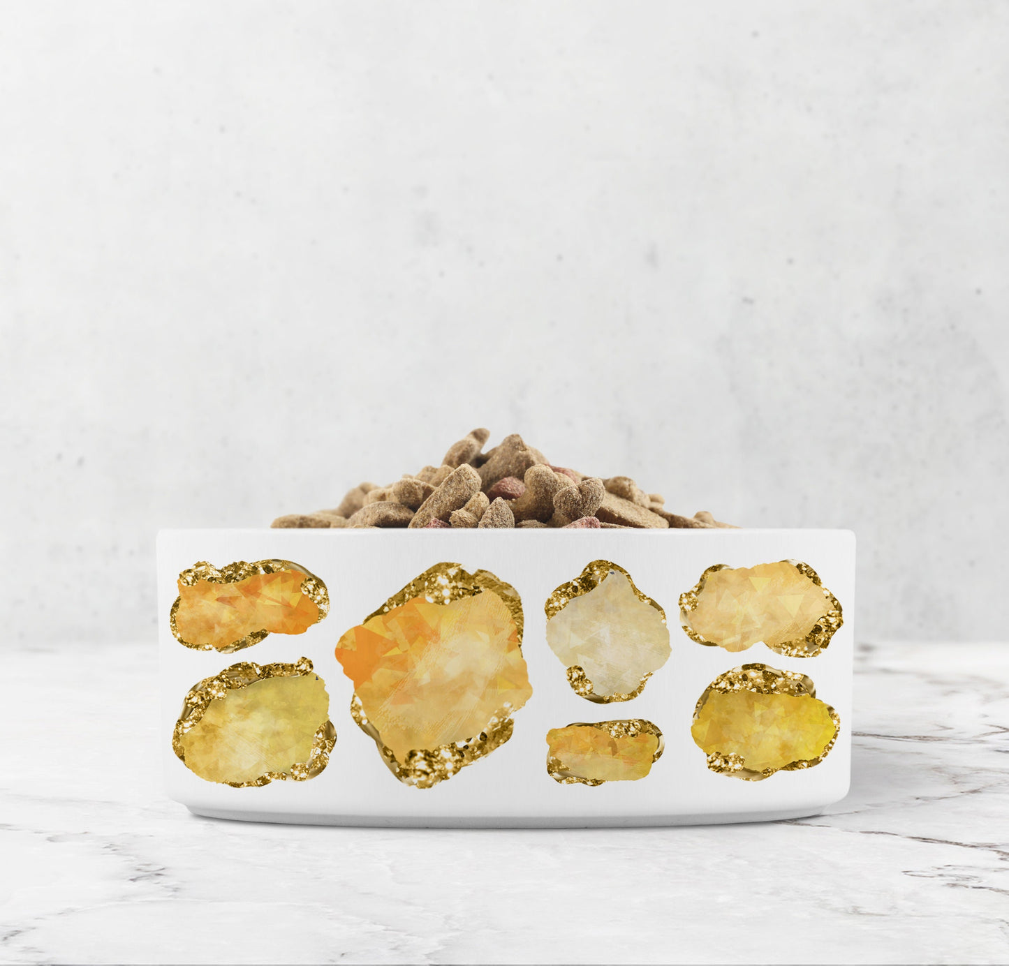 Jewel Encrusted Ceramic Pet Bowl, Citrine and Gold