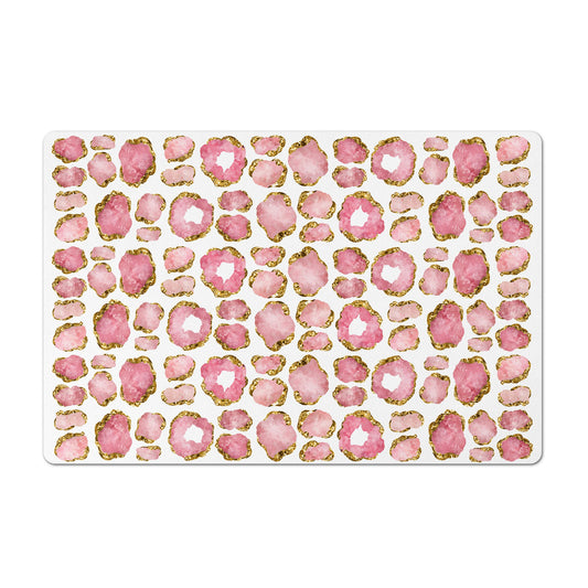 Pet Feeding Mat, Jewel Encrusted, Rose Quartz and Gold