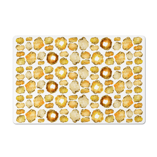 White mat for pet food with yellow citrine jewel print.