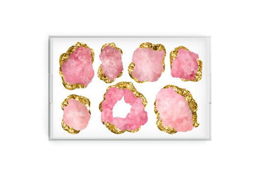 Rose Quartz Jewel Encrusted Tray, 11" X 17", Acrylic