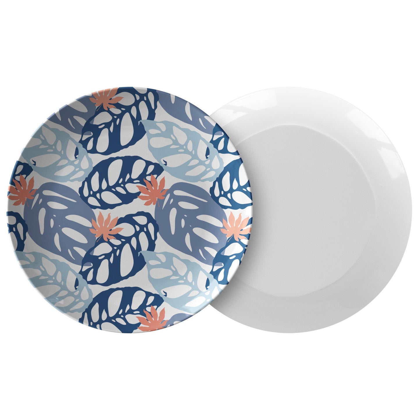 Monstera Leaf Plates, Blue, Luxury Plastic Dinnerware, Choose Single or Set