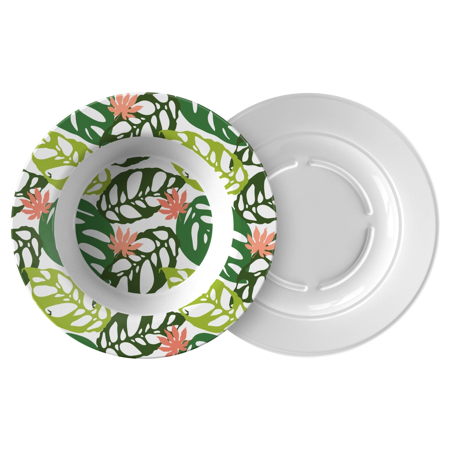 Monstera Leaf Bowls, Green, Luxury Thermosaf Plastic, 8.5", Choose Single or Set