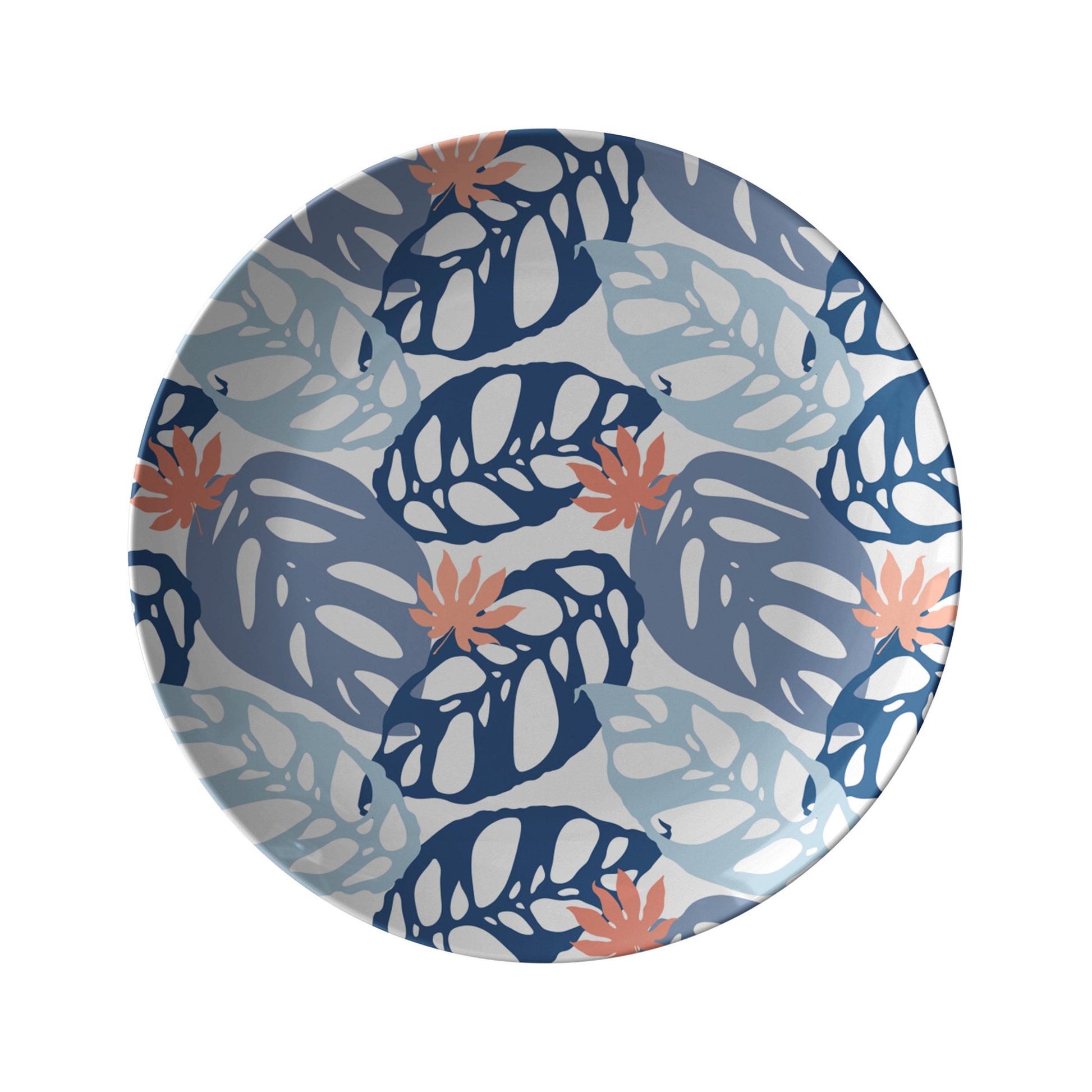 Blue & White Botanical Leaf Print Plate Set of 4