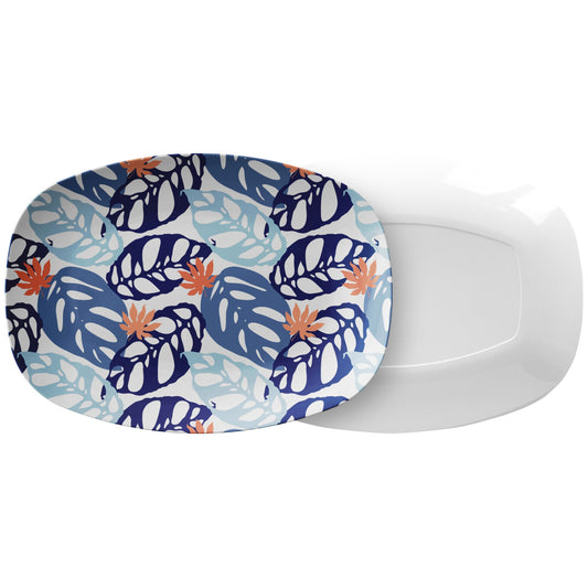 Monstera Leaves Platter, Blue, Luxury Thermosaf Plastic