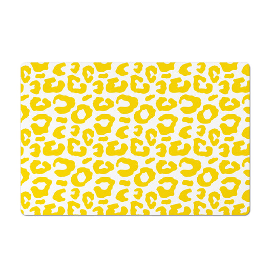 Pet Feeding Mat, Leopard Print, Golden Yellow and White