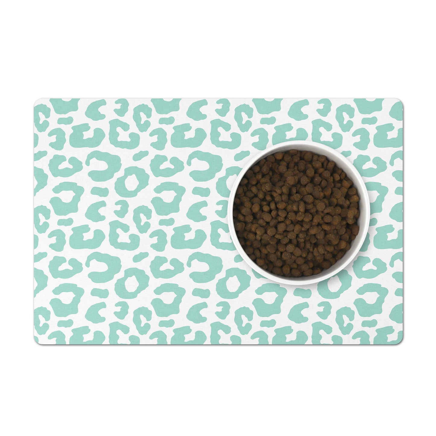 Pet Feeding Mat, Leopard Print, Peppermint and White