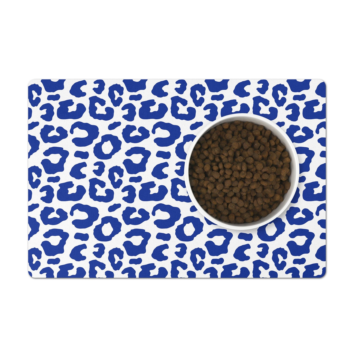 Pet Feeding Mat, Leopard Print, Indigo Navy and White