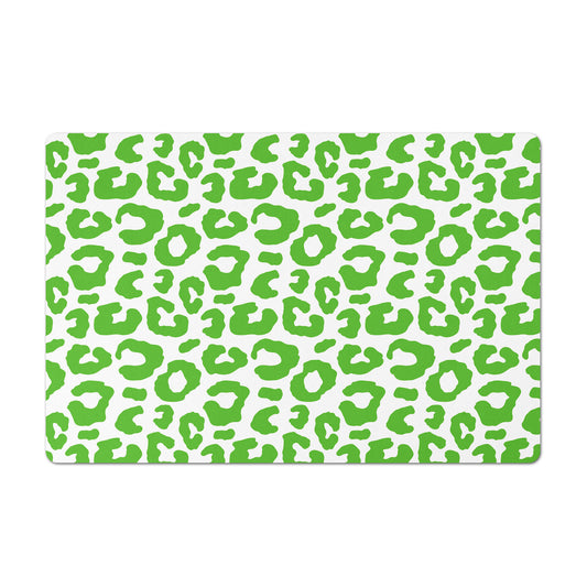 Pet Feeding Mat, Leopard Print, Grass Green and White
