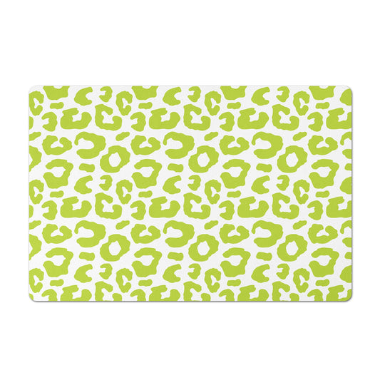 Pet Feeding Mat, Leopard Print, Leaf Green and White