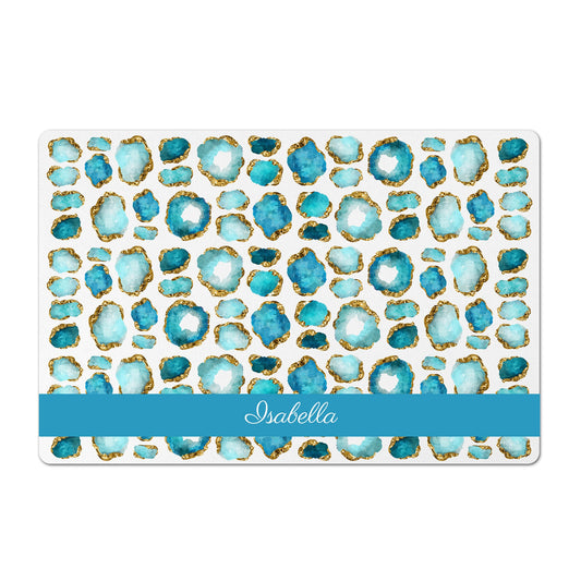 Personalized Pet Feeding Mat, Gemstone Jewel Print, Aquamarine