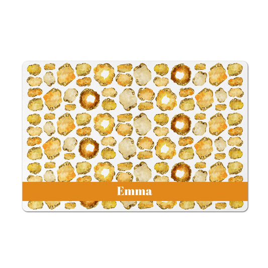 Personalized Pet Feeding Mat, Gemstone Jewel Print, Citrine