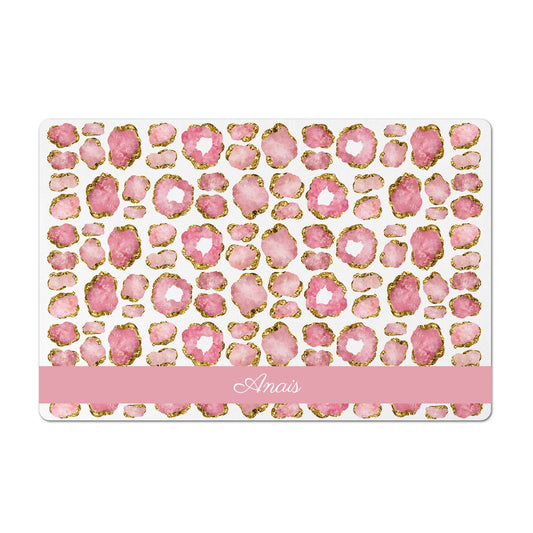 Personalized Pet Feeding Mat, Gemstone Jewel Print, Pink Quartz