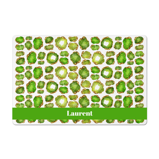 Personalized Pet Feeding Mat, Gemstone Print, Green Peridot