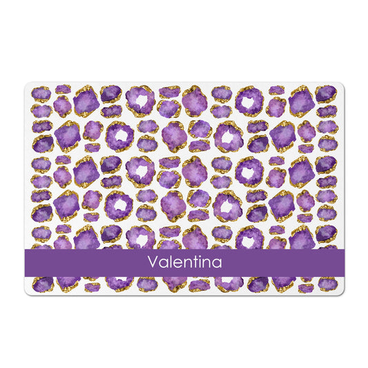 Personalized Pet Feeding Mat, Gemstone Jewel Print, Amethyst