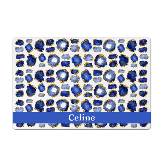 Personalized Pet Feeding Mat, Gemstone Jewel Print, Sapphire Blue
