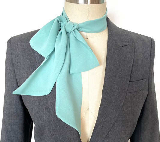 Light Jade Green Skinny Neck Bow Scarf, Chiffon