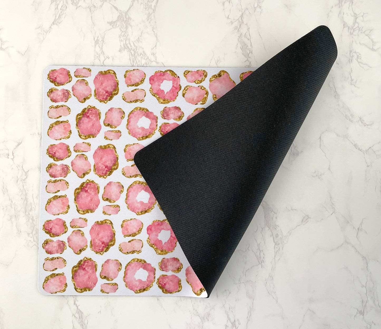 Pet Feeding Mat, Jewel Encrusted, Rose Quartz and Gold