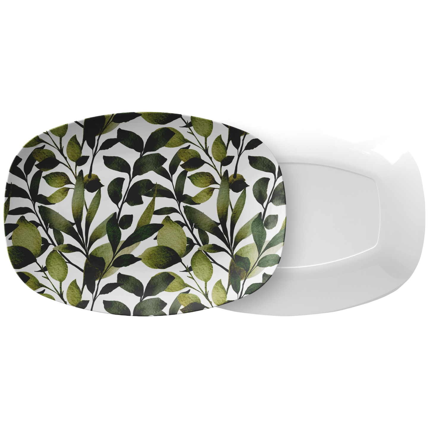 Modern Watercolor Leaves Print Serving Platter, Green, Luxury Plastic
