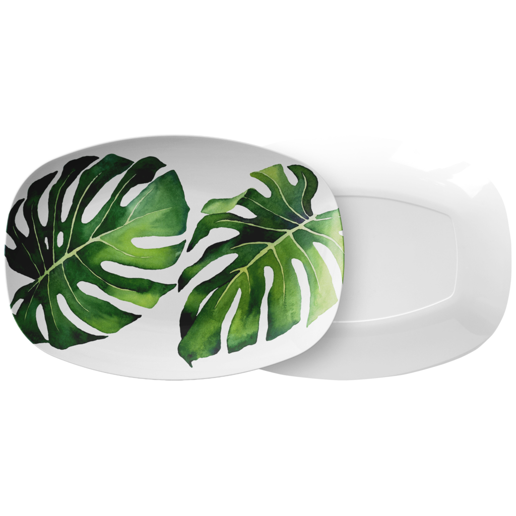 Tropical Monstera Leaf Serving Platter, 10" x 14", ThermoSāf® Polymer Resin