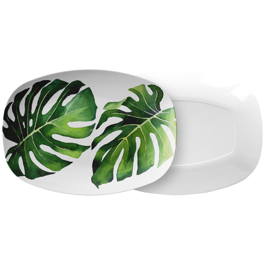 Tropical Monstera Leaf Serving Platter, 10" x 14", ThermoSāf® Polymer Resin