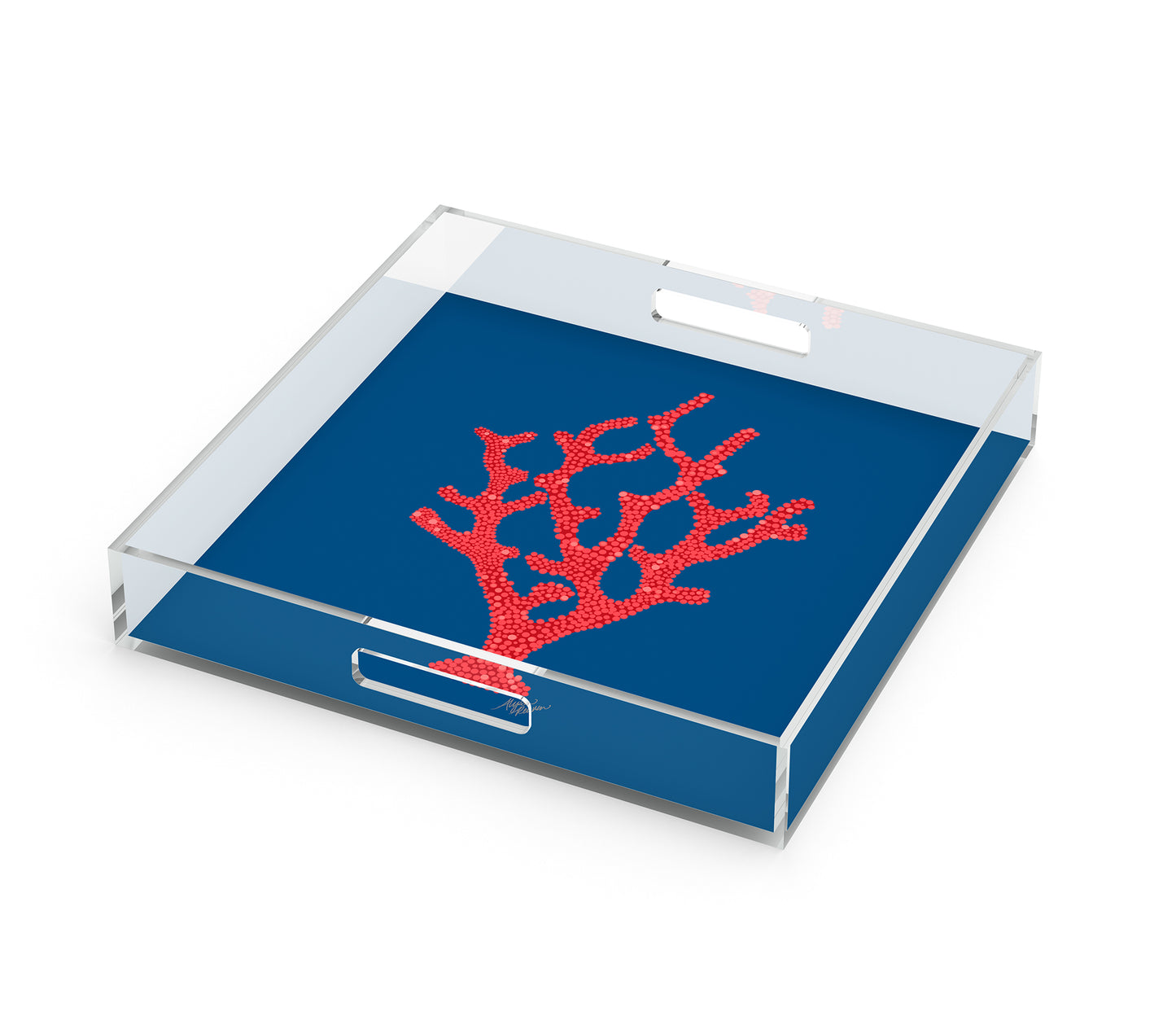 Sea Coral Art Decorative Serving Tray, Red & Navy Blue, 12" x 12"