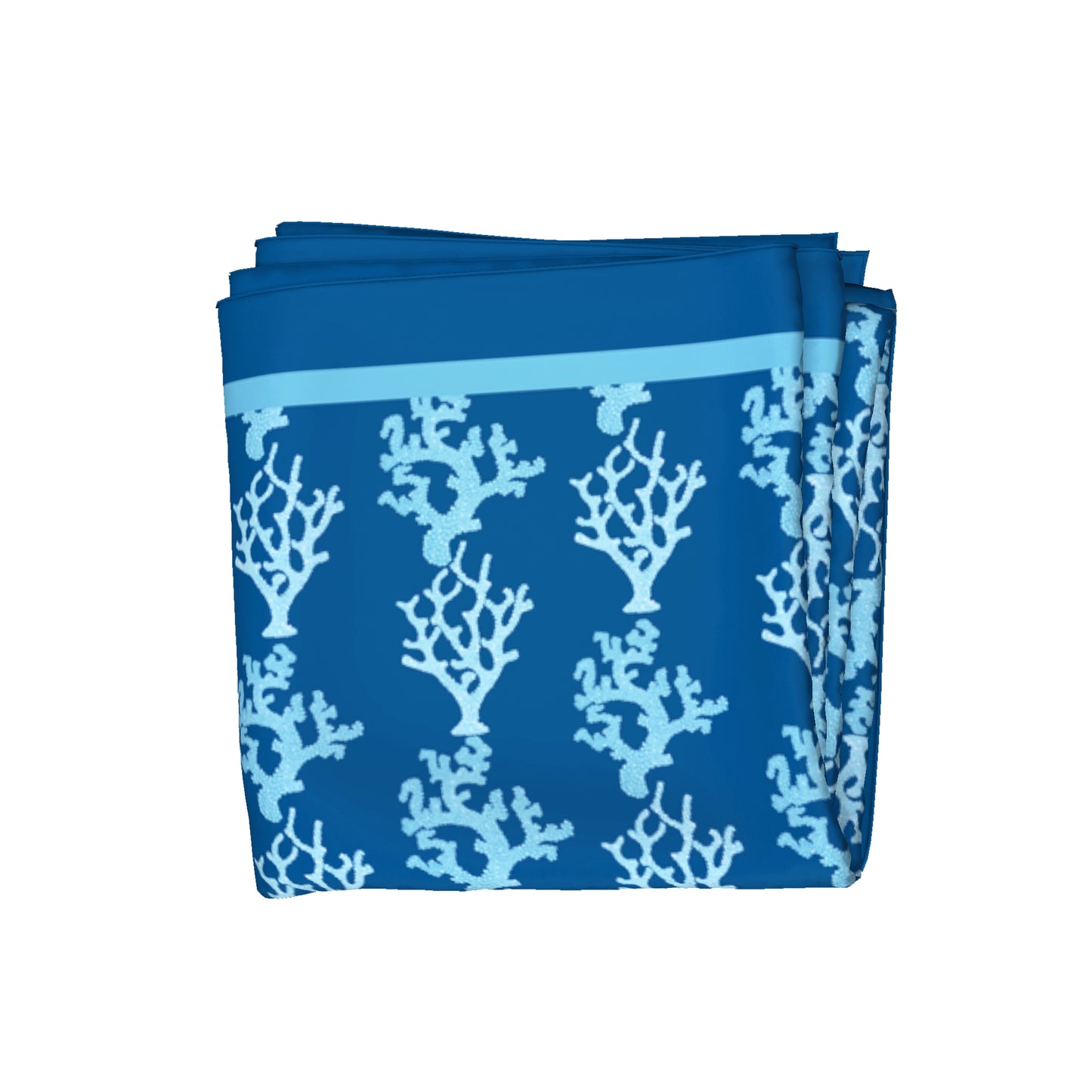 Sea Coral Branches Satin Square Scarf, Navy Blue & Aqua, Two Sizes