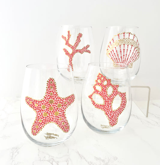 Coral Sea Motif Hand Painted Glasses S/4