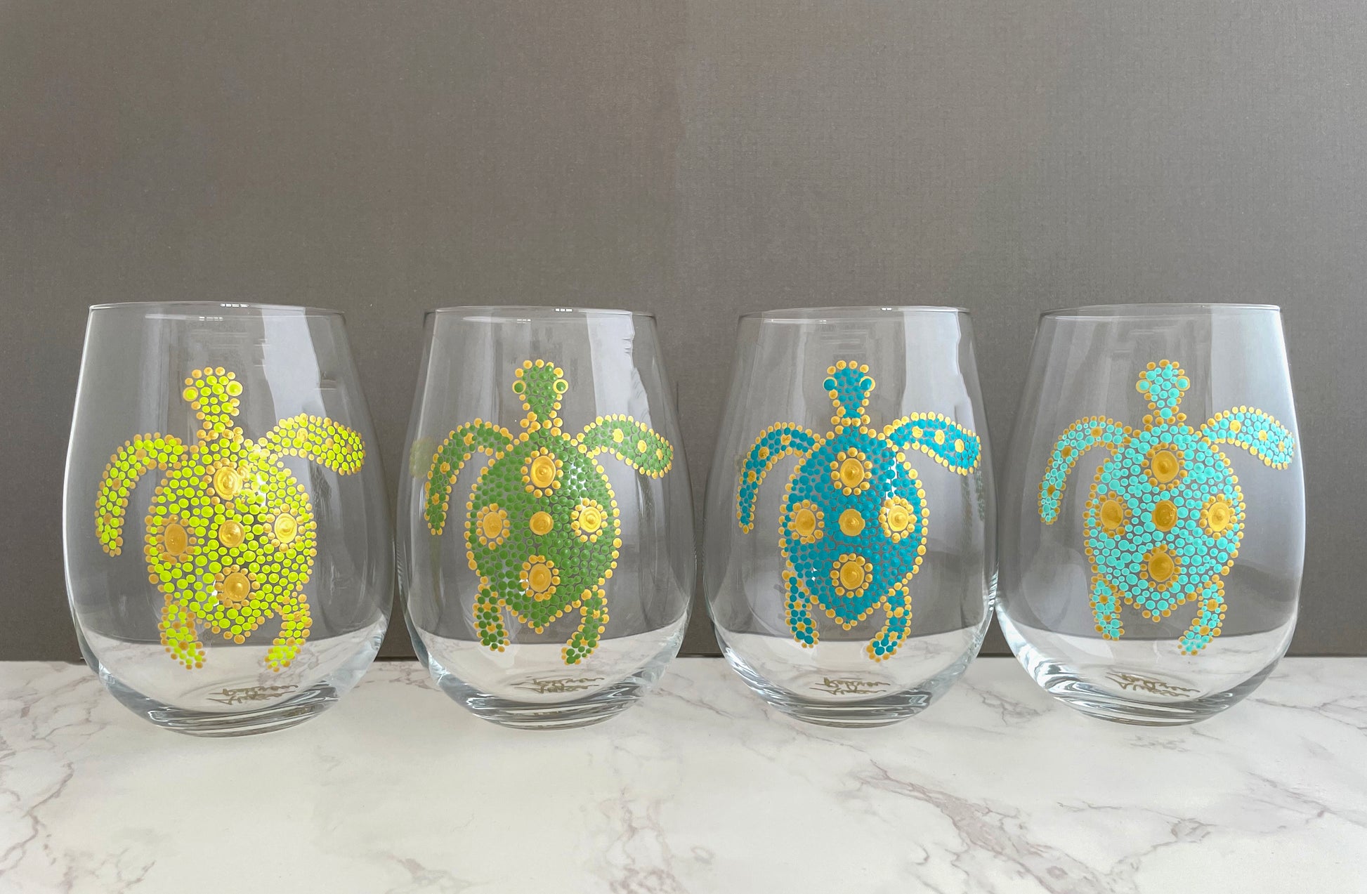 Sea Turtles Wine Glasses Hand painted by Alyssa Reuven