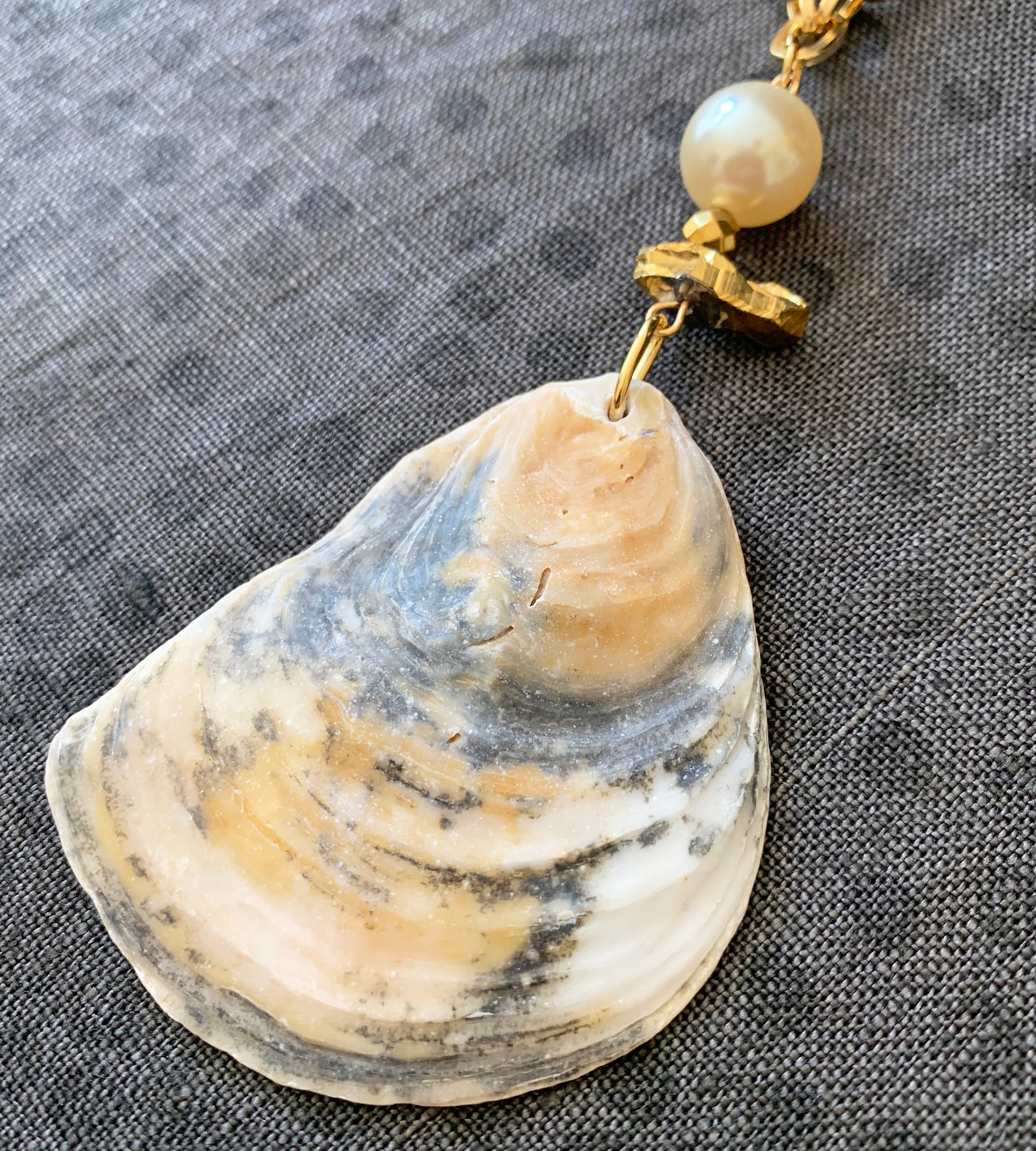 Handmade Oyster & Pearl Real Seashell Necklace, One of a Kind