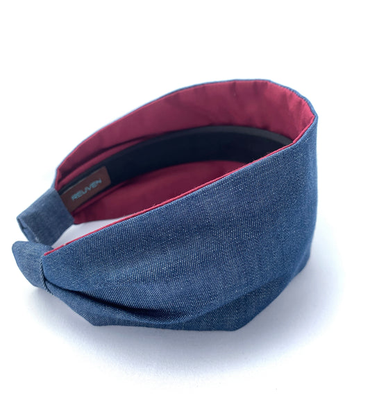 Blue Denim Chambray Wide Structured Headband, 3"W