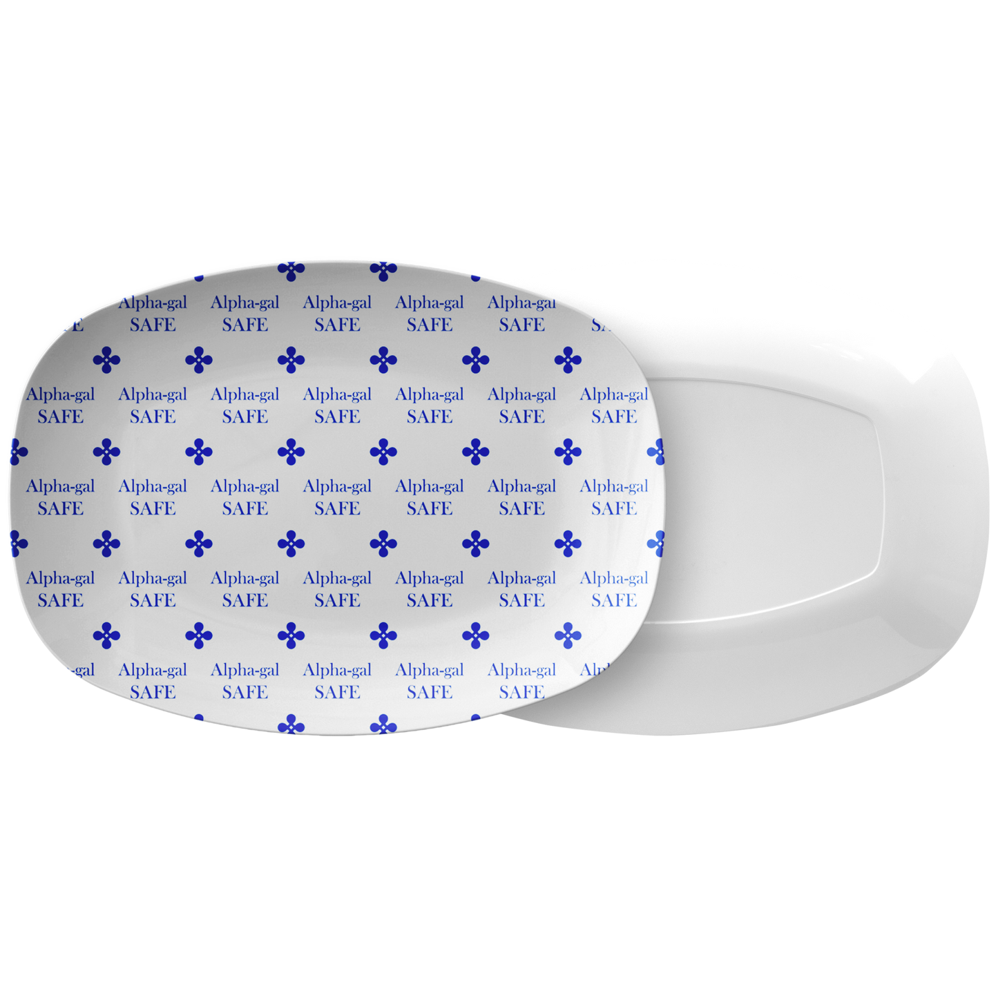 Alpha-gal Safe Labeled Serving Platter – Blue/White, Luxe Plastic 10" x 14"