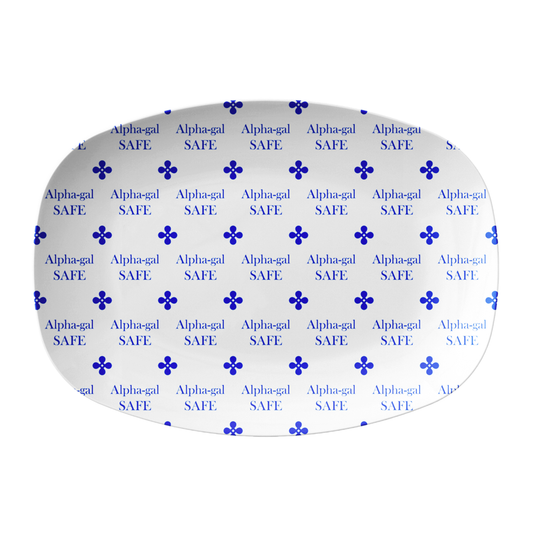 Alpha-gal Safe Labeled Serving Dish Platter in Blue & White