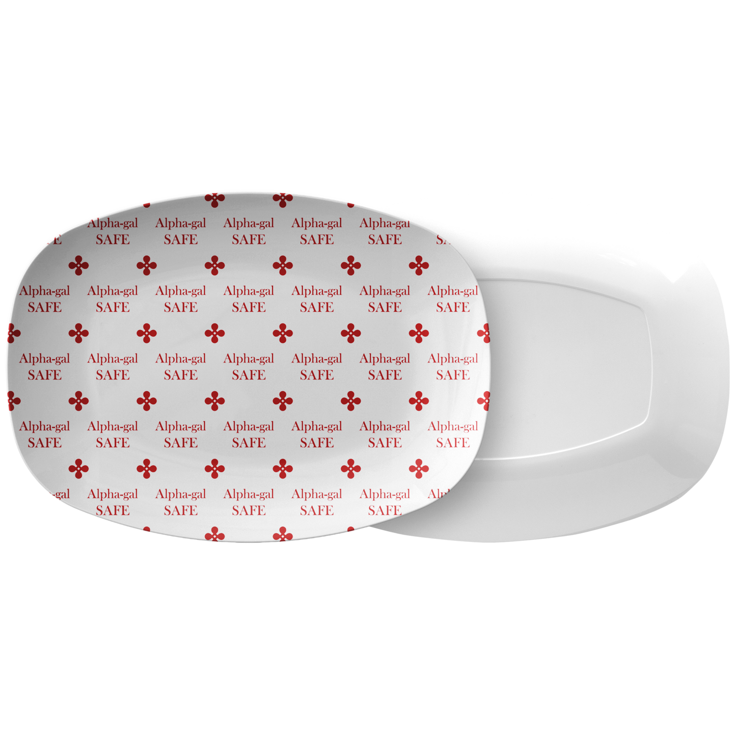 Alpha-gal Safe Labeled Serving Platter – Red/White, Luxe Plastic 10" x 14"