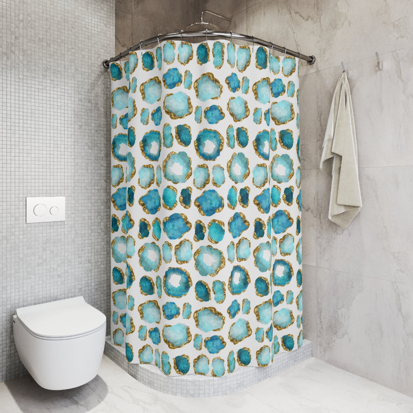 Gemstone Crystal Shower Curtain, Aquamarine and Gold