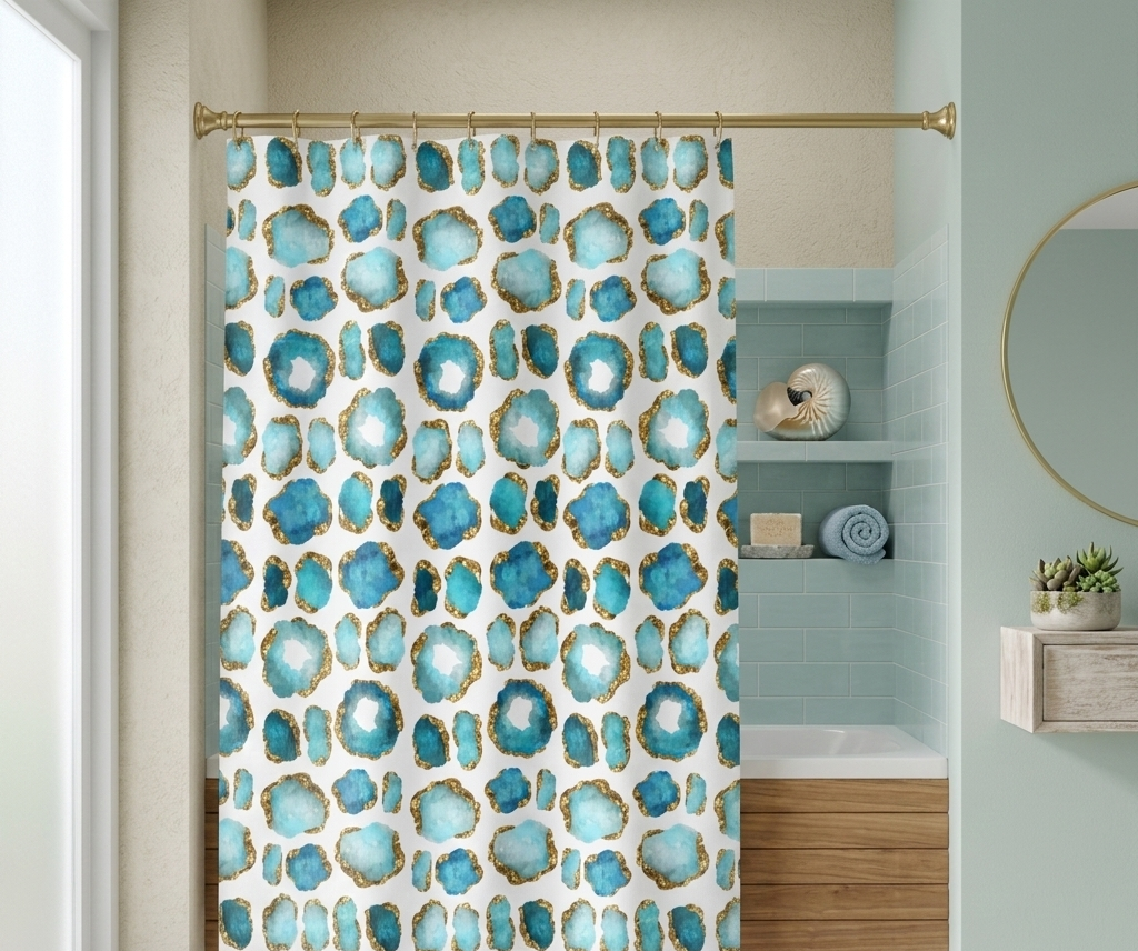 Gemstone Crystal Shower Curtain, Aquamarine and Gold