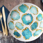 Luxury Aquamarine & Gold Gemstone Plastic Plates – Choose Single or Set