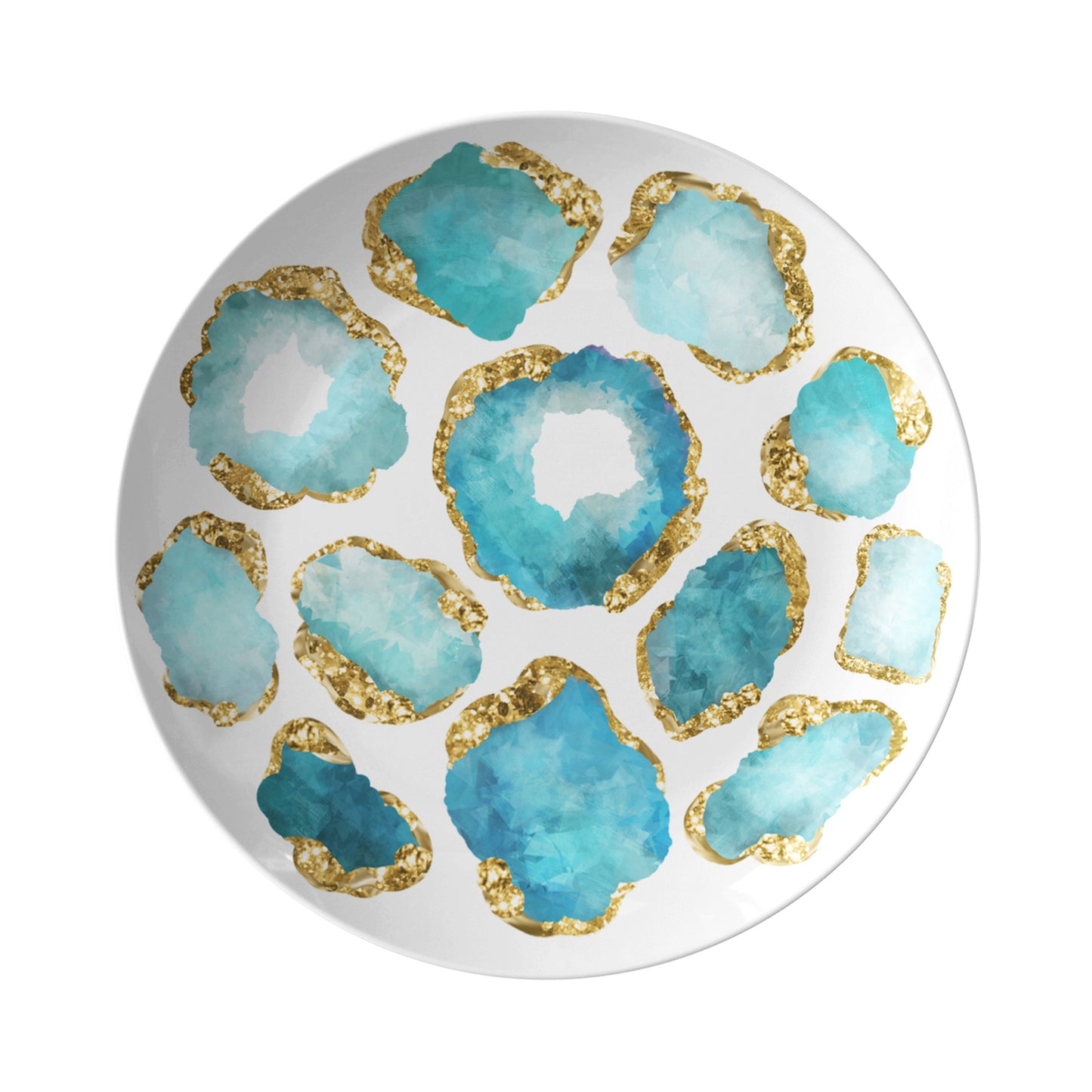 Aqua and Gold gemstone jewel print plates