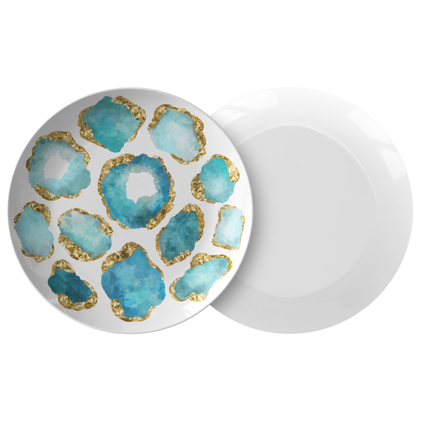 Luxury Aquamarine & Gold Gemstone Plastic Plates – Set of 4