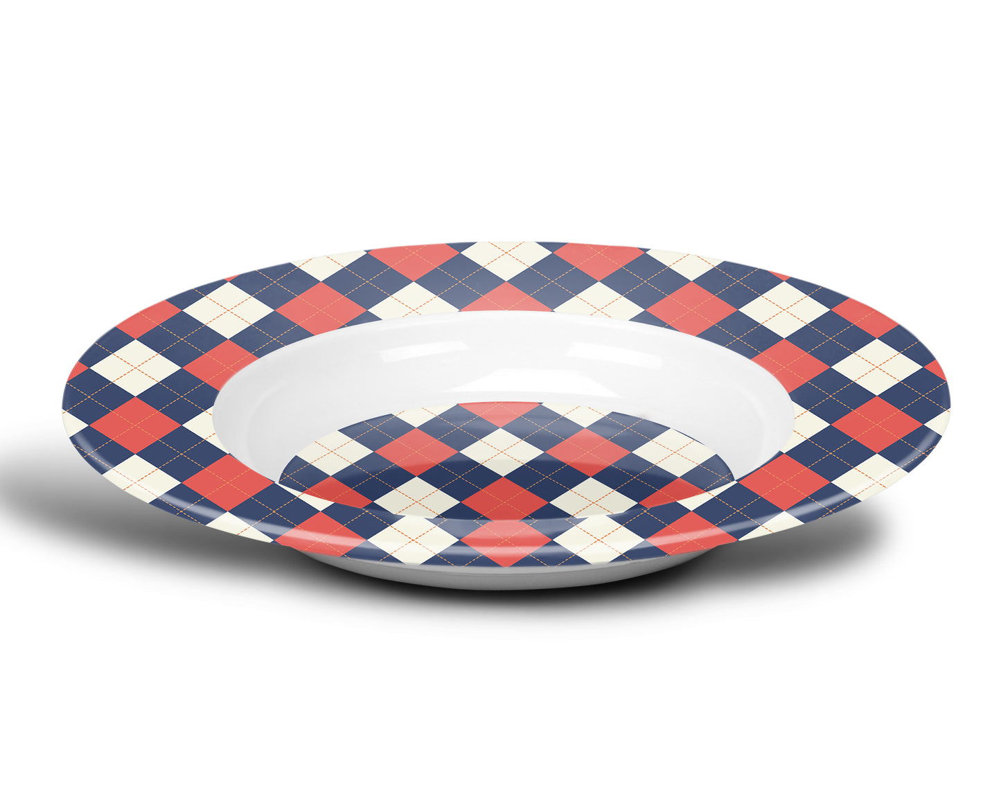 Argyle Bowl, Navy, Red and Cream, Luxury Plastic, Choose Single or Set