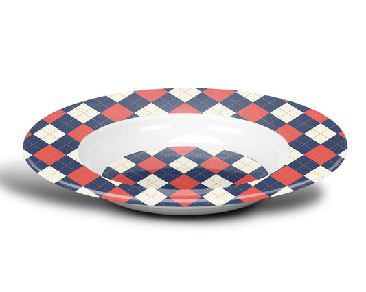 Argyle Bowl, Navy, Red and Cream, Luxury Plastic, Choose Single or Set