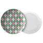 Argyle Plate, Pink, Green and Cream, Luxury Plastic, Choose Single or Set of Four