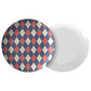Argyle Plate, Navy, Red and Cream, Luxury Plastic, Choose Single or Set of Four