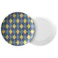 Argyle Plate, Navy, Yellow and Teal, Luxury Plastic, Choose Single or Set of Four
